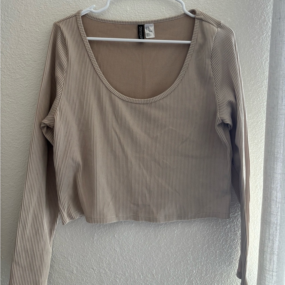 H&M Brown Long Sleeve Fitted Crop Blouse